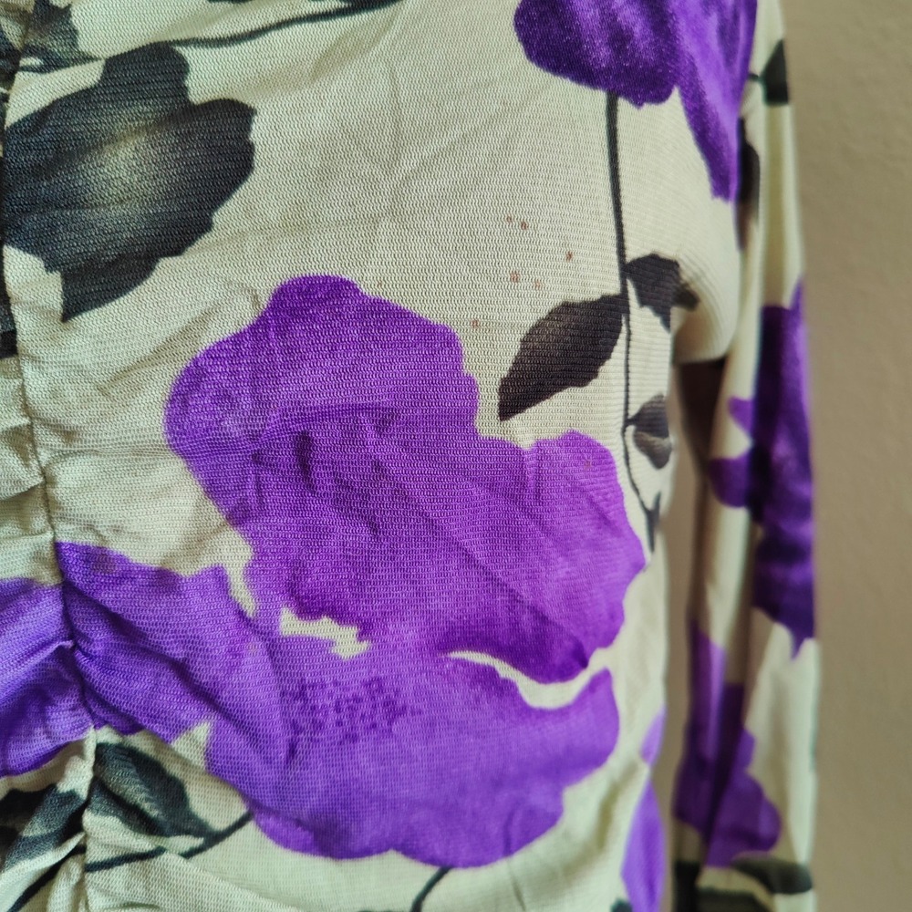 Style & Co. Y2K Purple Floral Ruched Mesh‎ Top Indie Sleaze Whimsygoth Size M - Picture 2 of 8